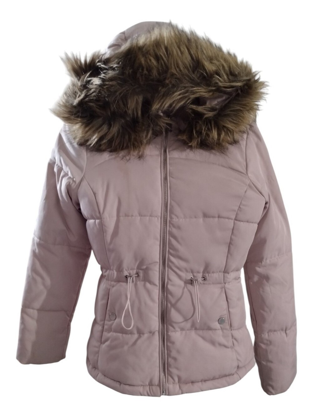 H&M Dusty Pink Girls' Hooded Puffer Jacket with Faux Fur